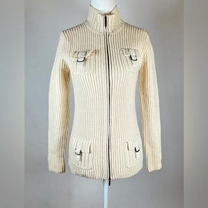 BROOKS BROTHERS 100% Wool Ribbed Zip Front Pockets Sweater